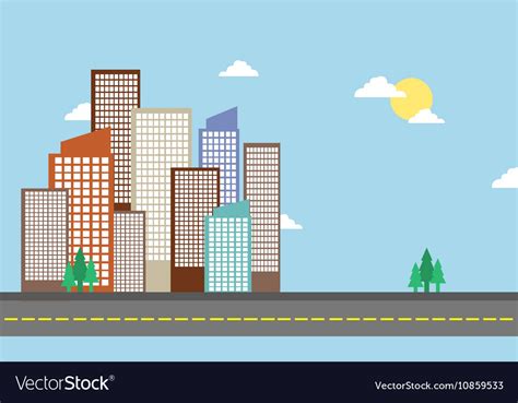 City Building Landscape Cartoon Royalty Free Vector Image