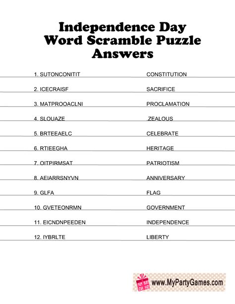 Free Printable 4th Of July Word Scramble Puzzle