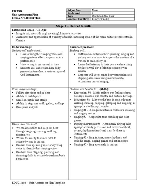 Unit Assessment Plan Pdf Singing Educational Assessment