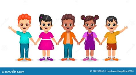 Kids Holding Hands Together Vector Stock Vector Illustration Of Kids