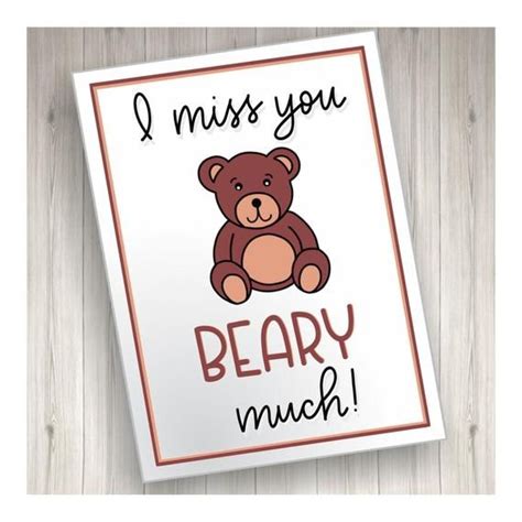 I Miss You Card I Miss You Beary Much Pun Card With Teddy Bear