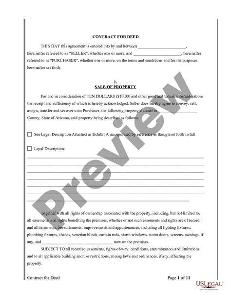 Arizona Agreement Or Contract For Deed For Sale And Purchase Of Real