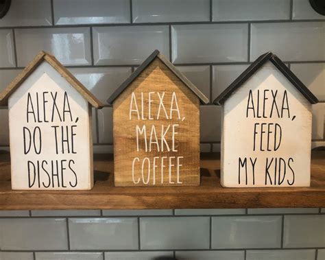 Mini Wood Signs Small Houses Rae Dunn Alexa Signs Tiered Etsy In 2020