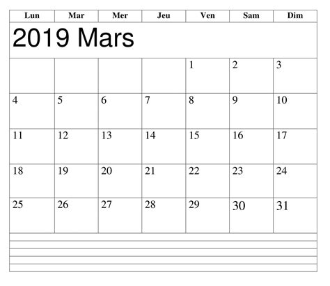 Calendrier Mars 2019 Pdf Calendar Printables Mars Template Printable