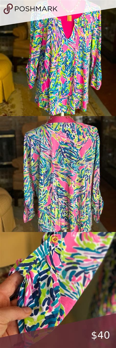 Lilly Pulitzer Beautiful Top Xl Long Sleeve Floral Top Lilly