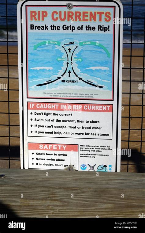 Sign Warning Of Rip Currents At The Ocean Flagler Beach Florida Stock