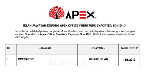 You can change your consent settings at any time by unsubscribing or as detailed in. Permohonan Jawatan Kosong Apex Office Furniture Exporter ...