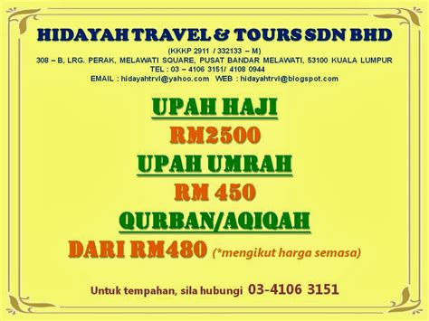 Places kuala lumpur, malaysia community organisationgovernment organisation official : HIDAYAH TRAVEL & TOURS SDN BHD: HARGA UPAH HAJI / UPAH ...
