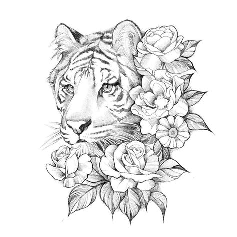 Tiger Drawing With Flowers Peepsburgh Com