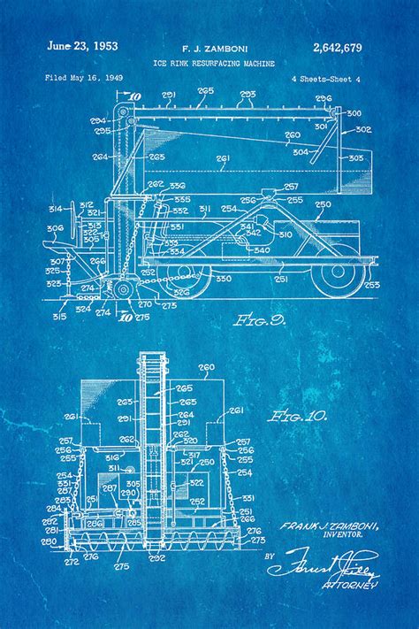 Zamboni Ice Rink Resurfacing Patent Art 2 1953 Blueprint Photograph By