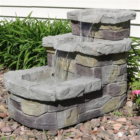 Many fountains come in standard sizes. Sunnydaze 3-Tier Brick Steps Outdoor Water Fountain, Patio ...