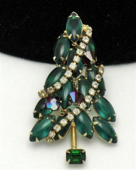 vintage open back rhinestone crystal christmas tree brooch pin item