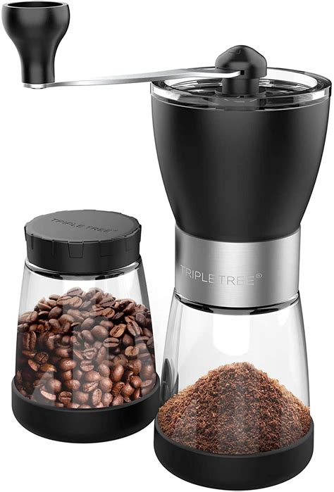 Manual Coffee Grinder Hand Mill With Ceramic Burrs Two Clear Glass
