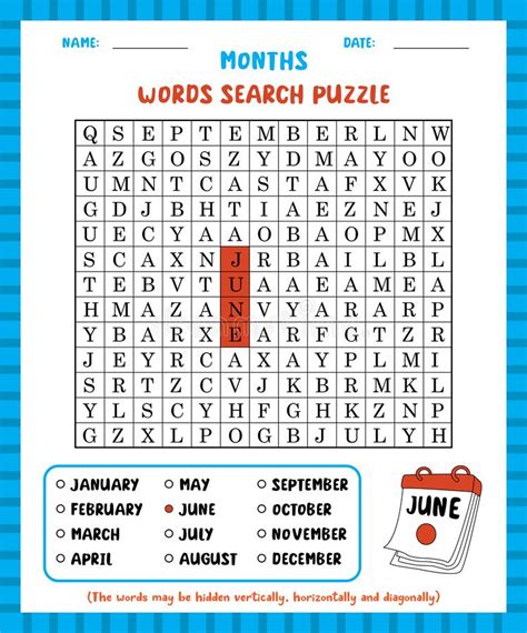 Word Search Game Months Word Search Puzzle Worksheet For Learning