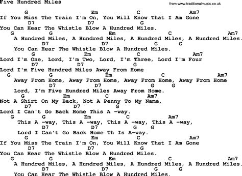Peter Paul And Mary Song Five Hundred Miles Lyrics And Chords