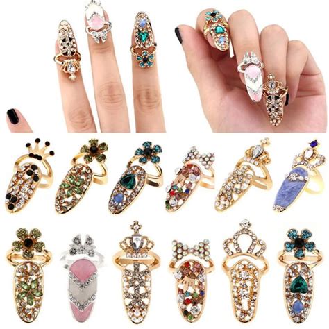 Pcs Women Fashion Bowknot Nail Charm Crown Flower Crystal Finger Nail