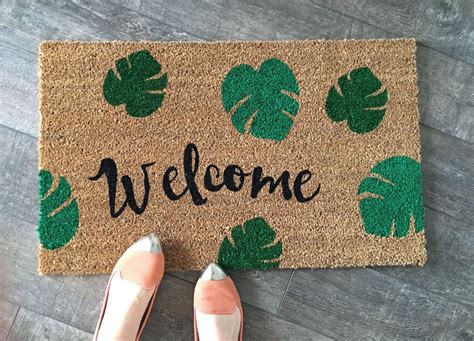 Welcome Leaves Doormat Hand Painted Customizable Welcome Mat