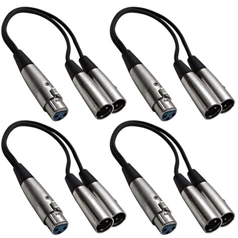 Four Pack Of 1 Foot Xlr Female To 2 Xlr Male Y Splitter Cable Y Cable