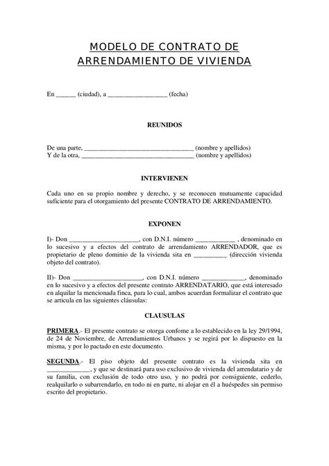 Plantilla Contrato De Alquiler Vivienda 2024