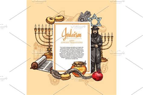 Judaism Religion Symbols Sketch Custom Designed Illustrations