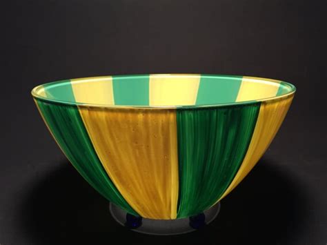 Lime And Yellow Striped Extra Large Salad Fruit Bowl With Cobalt