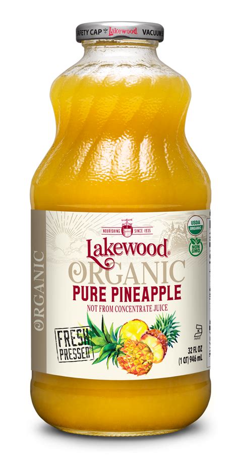 Lakewood Organic Pure Pineapple Juice Fresh Pressed® 32 Oz 6 Pack