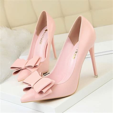 3988us Spring Summer Heels Shoes Pink Woman Blue Sweet Bow Women High Heels Matte Leather