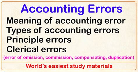 Accounting Errors Types Of Errors Principle Errors Clerical Errors