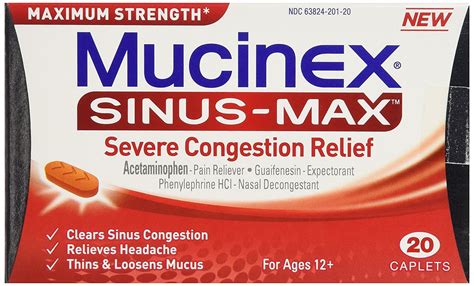 mucinex sinus max severe congestion relief caplets 20 ct