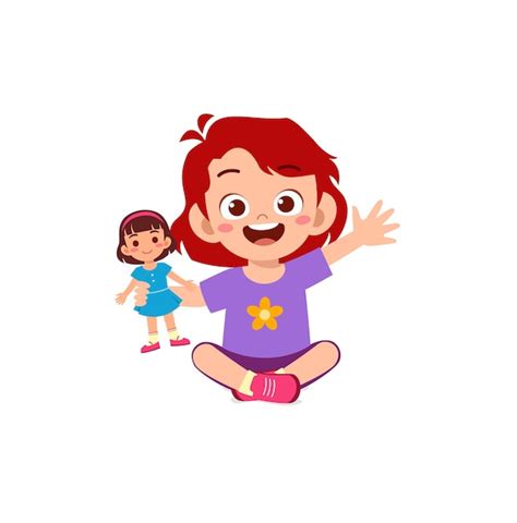 Premium Vector Cute Little Girl Play With Pretty Doll