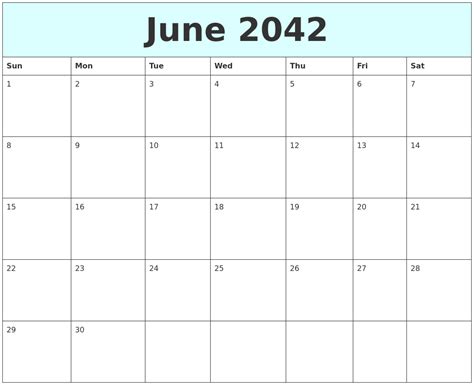 June 2042 Free Calendar