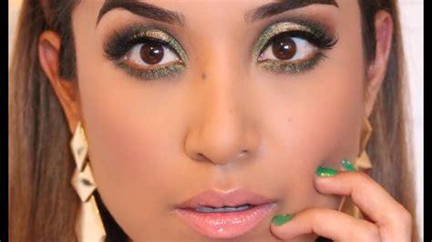 Gold And Green Eye Look Full Face Makeup Tutorial