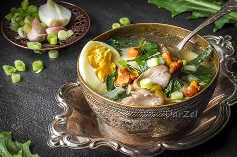 Greens Mushrooms Bow Soup Dishes Garlic Chanterelles Hd