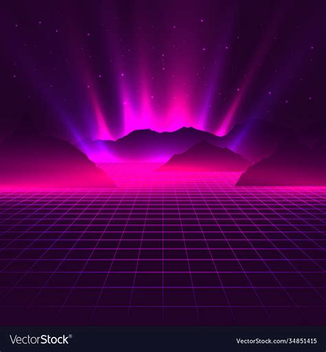 Vaporwave Aesthetic Neon Glowing Laser Grid Vector Image