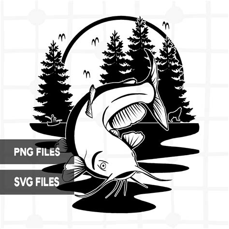 Catfishing Lake Forest Scene PNG SVG Vector File Format Etsy