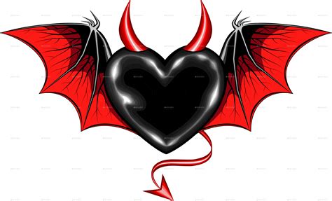 Black Heart with Vampire Wings and Horns by ashmarka | GraphicRiver png image