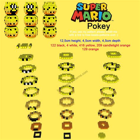 3D Perler Hama Beads Super Mario Pokey Perler Bead Mario Pokemon