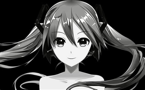 Hatsune Miku Monochrome Artwork Vocaloid Minimal Miku Hatsune