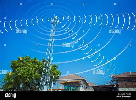 Communication Tower Send And Receive Radio Wave Signal In The City