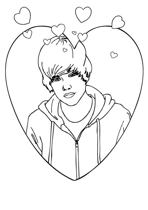 Justin Bieber With Hearts Coloring Page Free Printable Coloring Pages