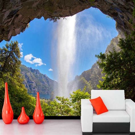 Custom 3d Photo Wallpaper Cave Waterfall Natural Landscape Large Wall