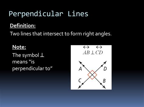 Perpendicular Lines Definition Two Lines That Intersect To Form Right