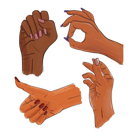 Vector Set Of Female Hands And Gestures Woman African Afro American Hand Collection Stock