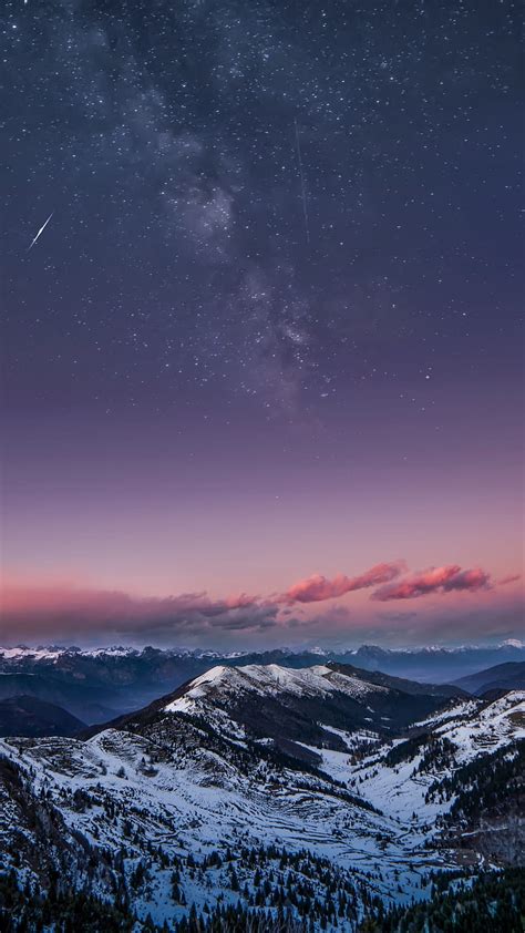 1080p Free Download Snowy Galaxy Snow Mountains Night Sunset