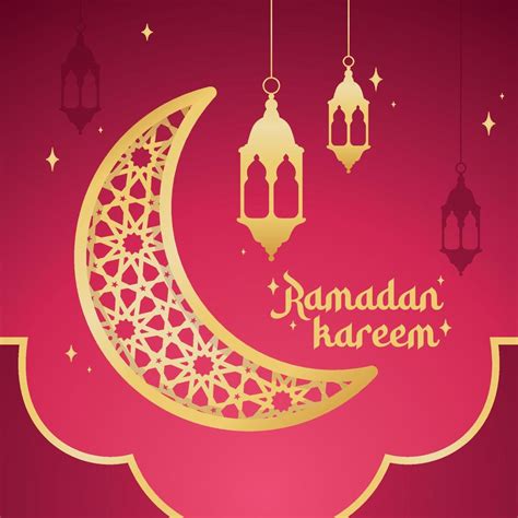 Golden Crescent Moon And Arab Lanterns Ramadan Kareem Vector 6927317