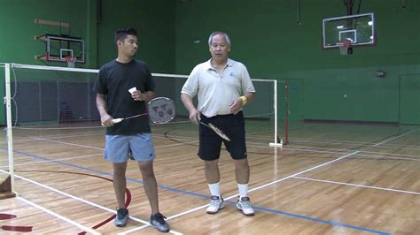 Your priority will be to cover half the court, while your counterpart covers. Badminton Tips : Badminton for Beginners-serving stance ...