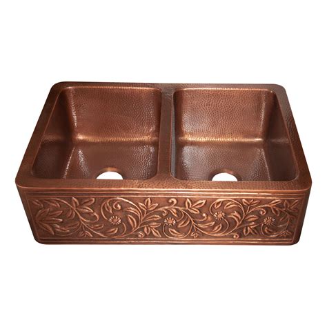 Combine style and function with a new kitchen sink. Double Bowl Copper Kitchen Sink Embossed Front Apron ...