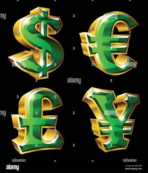 Vector Main Currency Symbols In 3d Style Dollar Euro Pound And Yen