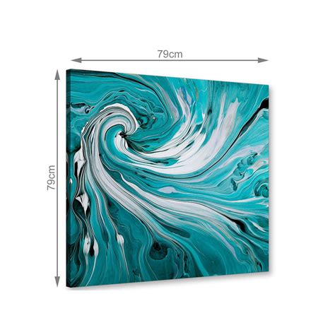 Extra Large Teal Spiral Swirl Abstract Canvas Modern 79cm Square