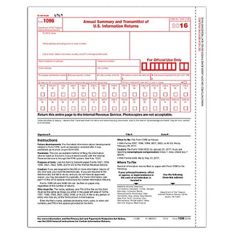 Be sure in safety and quality of the services. ComplyRight 1096 Transmittal Tax Forms 8 12 x 11 Pack Of ...